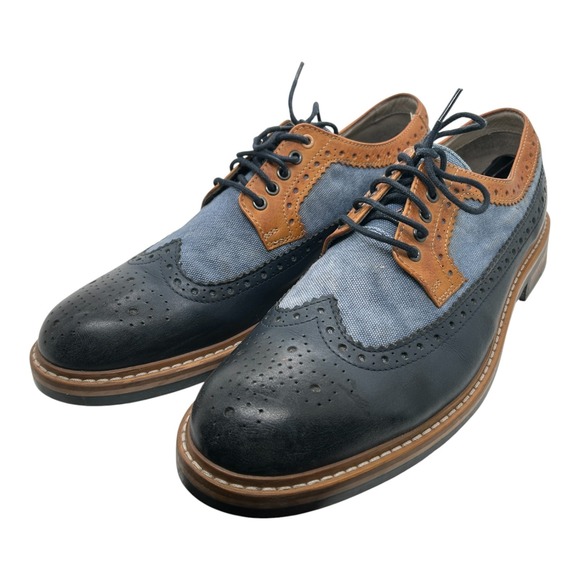 Clarks Darby Limit Shoes Mens 13 Blue Spectator Wingtip Leather Canvas Brogue - Picture 5 of 8
